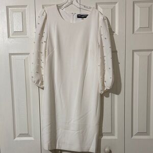 Karl Lagerfeld Cream Dress with Beaded Sleeves